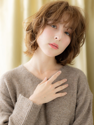 コーラルベージュブリーチなし抜け感デジタルパーマ30代40代