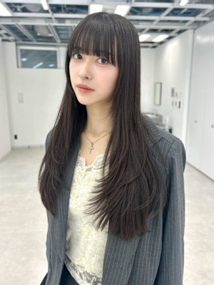 大人可愛い 韓国風ロング×シースルーバング
