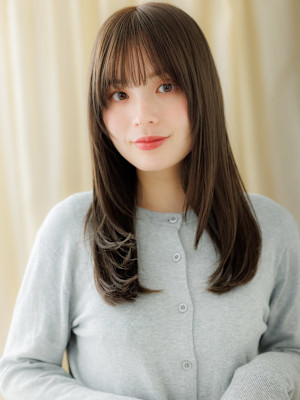 美髪グレージュアッシュ顔周りカットレイヤーロング30代40代