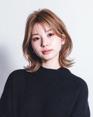 韓国ナチュラルくびれボブミディ人気ベージュカラー