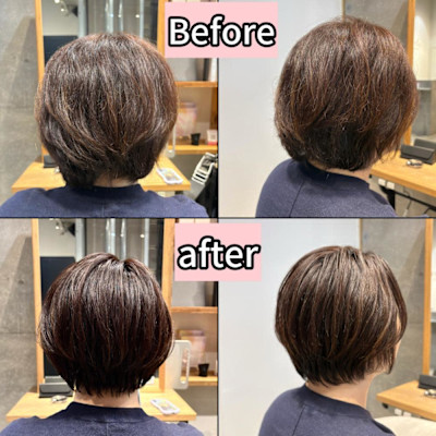 ◇大人40代50代60代ショートボブ丸みショート白髪ぼかし