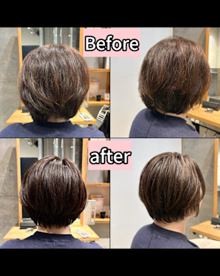 ◇大人40代50代60代ショートボブ丸みショート白髪ぼかし