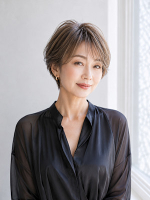 ◇大人40代50代60代ショートボブ丸みショート白髪ぼかし
