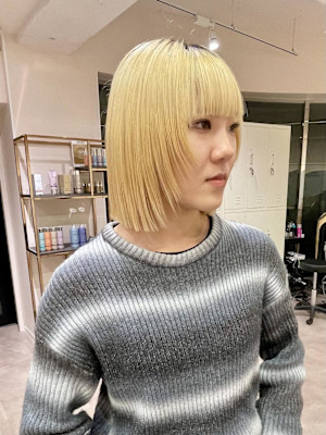 切りっぱなしボブミニボブレイヤーボブ透明感カラー横浜