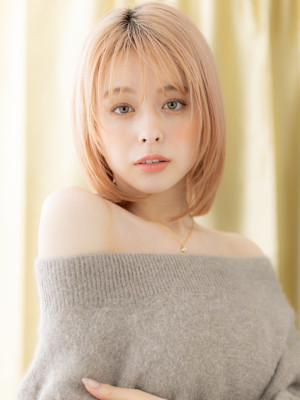 コーラルベージュ金髪ハイトーンカラーレイヤーボブ10代20代
