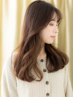 グレージュブラウン韓国巻き毛先パーマヨシンモリ30代40代
