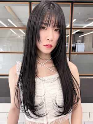 韓国風レイヤーナチュラルストレート後れ毛エアリーワンカール