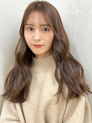 透明感カラー 20代 ベージュカラー 顔周りカット ウェーブ