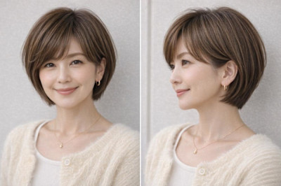 ◇大人40代50代60代ショートボブ丸みショート白髪ぼかし