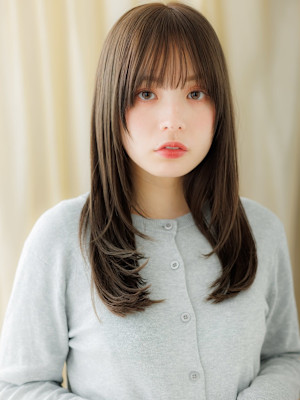 グレージュアッシュ大人美人ワンホンレイヤーロング30代40代