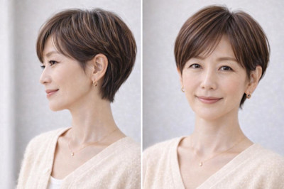 ◇大人40代50代60代ショートボブ丸みショート白髪ぼかし