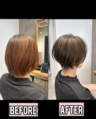 ◇大人40代50代60代ショートボブ丸みショート白髪ぼかし