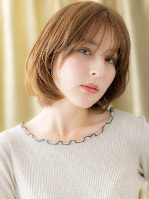 地毛ハイライト12トーンブリーチなしゆるふわボブ30代40代