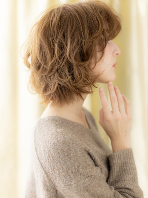 12トーンブリーチなしデジタルパーマゆるふわボブ30代40代