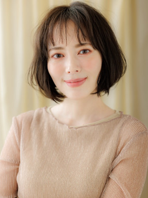 ダークアッシュブラウン大人美人立体感ゆるふわボブ30代40代