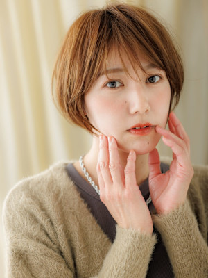 透明感オレンジベージュ12トーン小顔丸みショート20代30代