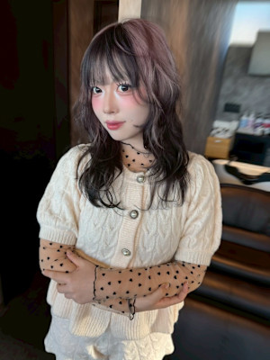 セクションカラー　デザインカラー　ケアブリーチカラー　ウルフ