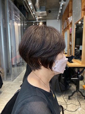 ◇大人40代50代60代ショートボブ丸みショート白髪ぼかし