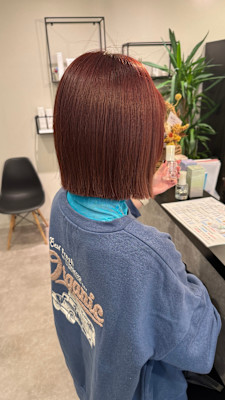 切りっぱなしボブスタイルブリーチなしカシスカラー大人可愛い