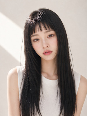 韓国ストレートロング×ブルーブラック