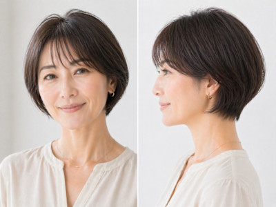 ◇大人40代50代60代ショートボブ丸みショート白髪ぼかし