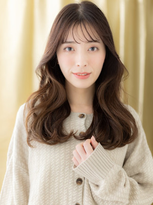 グレージュブラウン韓国巻き毛先パーマヨシンモリ30代40代