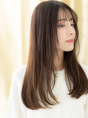 グレージュブラウン大人顔周りカットレイヤーロング30代40代