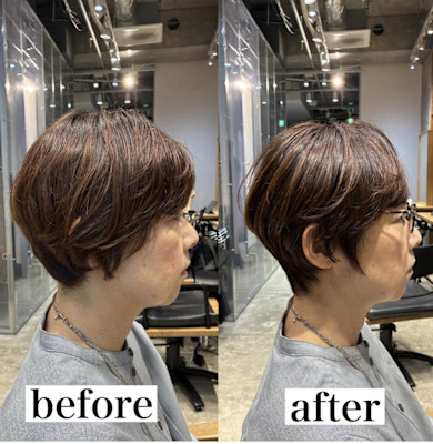 ◇大人40代50代60代ショートボブ丸みショート白髪ぼかし