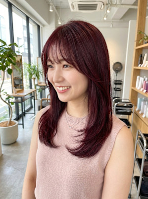 静岡美容院のワインレッドレイヤー
