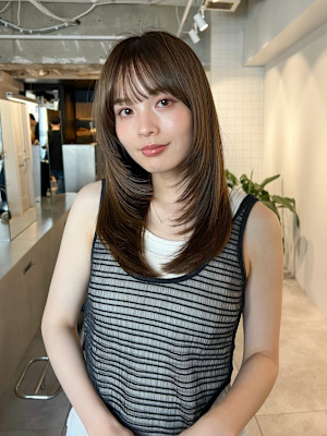 小顔見え顔周りレイヤー×ミディ