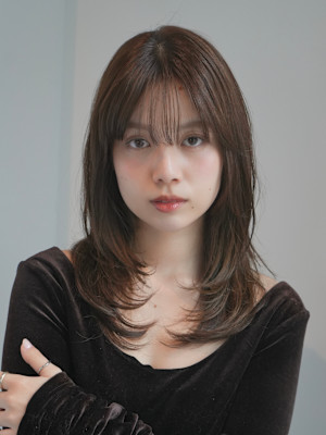 ミディアムレイヤー・ボブ/絶壁解消/20代/３０代/長め 