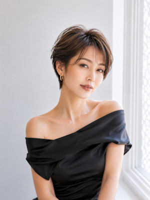 ◇大人40代50代60代ショートボブ丸みショート白髪ぼかし