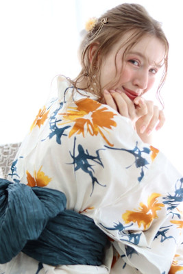 浴衣 ヘアアレンジ ミルクティーベージュ10代20代30代