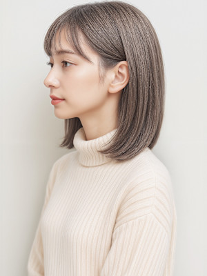 フェイスフレーミングワンカールストレートp2　地毛ハイライト