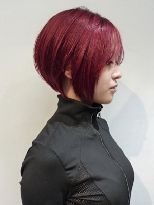 ボブ、ショートボブ、ボルドーヘアー