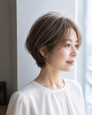 ◇大人40代50代60代ショートボブ丸みショート白髪ぼかし
