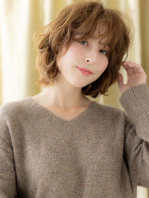 12トーンブリーチなしデジタルパーマゆるふわボブ30代40代