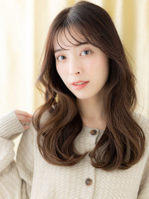 グレージュブラウン韓国巻き毛先パーマヨシンモリ30代40代