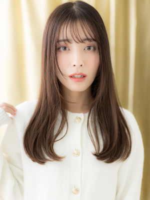 美髪グレージュブラウン顔周りカットレイヤーロング30代40代