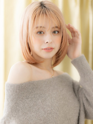 ミルクティーブロンドダブルカラー小顔ハッシュボブ10代20代