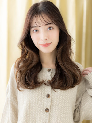 グレージュブラウン韓国巻き毛先パーマヨシンモリ30代40代