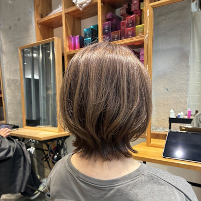 ◇大人40代50代60代ショートボブ丸みショート白髪ぼかし