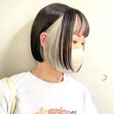 切りっぱなしボブ×ポイントブリーチ×インナーカラー×横浜