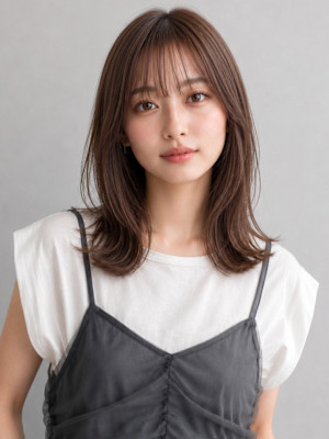 アッシュカラー 髪質改善 20代 ミディアムレイヤー 艶髪