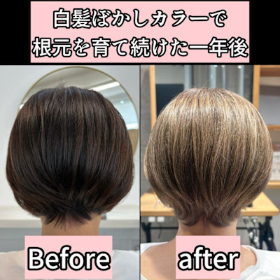 ◇大人40代50代60代ショートボブ丸みショート白髪ぼかし