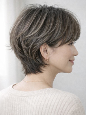 ◇大人40代50代60代ショートボブ丸みショート白髪ぼかし