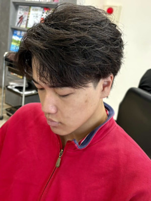 ダウンパーマ ハーフアップバング ツーブロック マッシュ