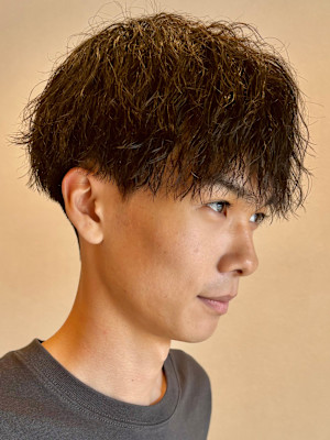 無造作ニュアンスパーマ × マッシュショート　メンズ　20代