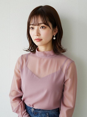 外ハネボブ 顔周りカット ブラウンベージュカラー 20代