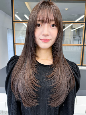 韓国レイヤー大人ロングストレートワンカールダークブラウン
